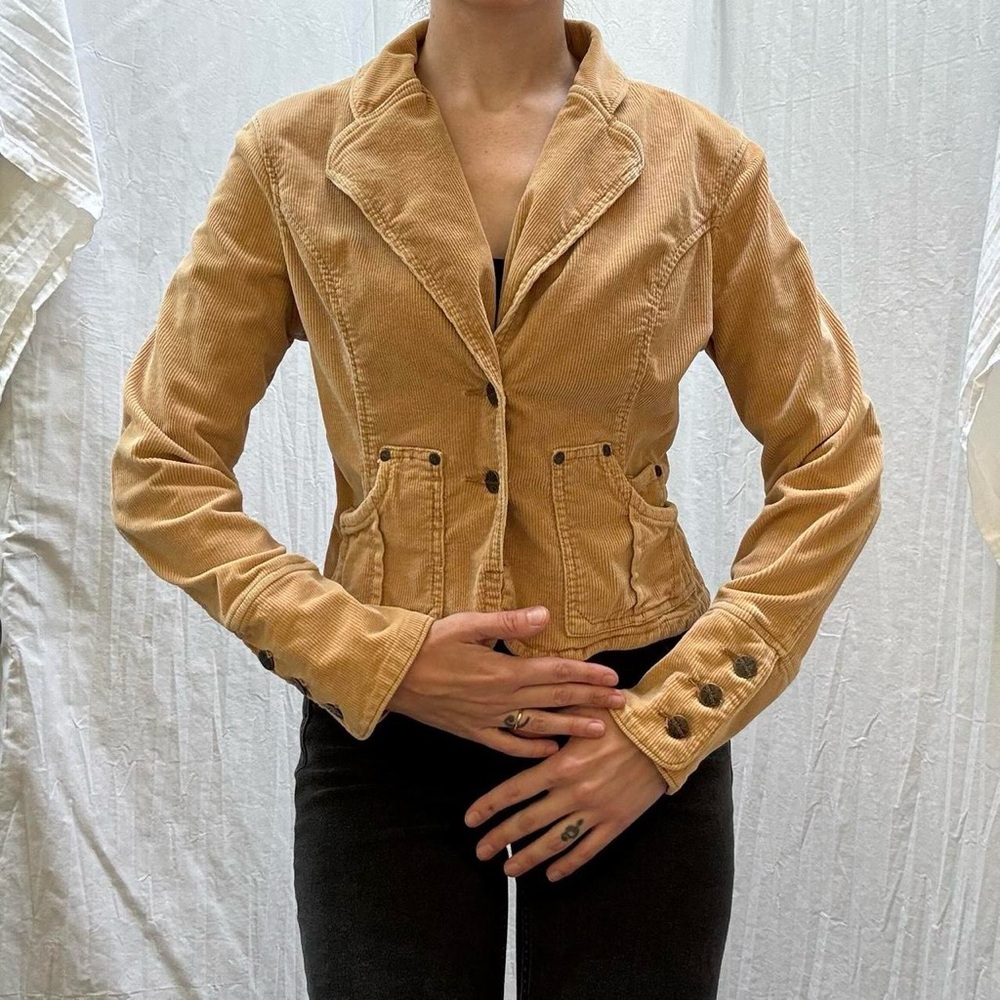 Camel Tan‎ Corduroy Blazer by Younique Size Small Vintage 1990s Y2K - Picture 3 of 8